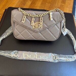 NWT Bebe Charm Taupe Wyatt V-Flap Crossbody